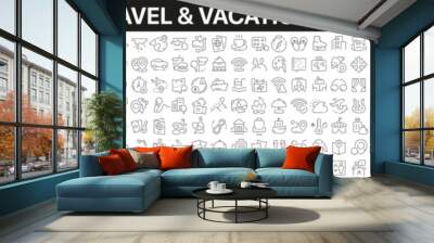 Travel and vacation linear icons collection. Big set of more 250 thin line icons in black. Travel and vacation black icons. Vector illustration Wall mural