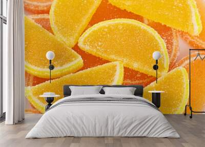 Marmalade isolated on white background. Jelly candy's. Dessert marmalade in the form of lemon and orange slices. The sweetness of jelly candy yellow and orange. Wall mural