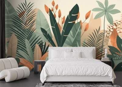 Abstract Tropical Plants Draw Nature art Wall mural