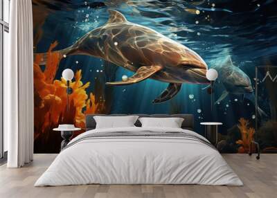 shark and diver Wall mural