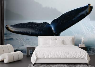 a whale's tail under seawater with a spray Wall mural