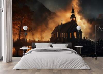 burning cathedral Wall mural