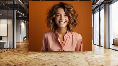 laughing girl on a pink background Wall mural