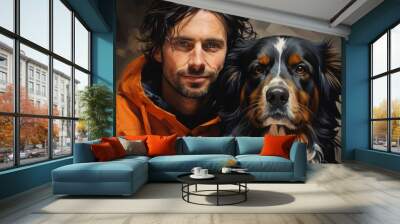 the owner and his best friend the dog portrait Wall mural