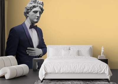 modern art collage. concept portrait of handsome stylish man in elegant blue suit .gypsum head of of Wall mural