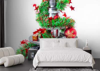 Abstract christmas tree of car parts on a white background. Decorated with Christmas toys, garland Wall mural