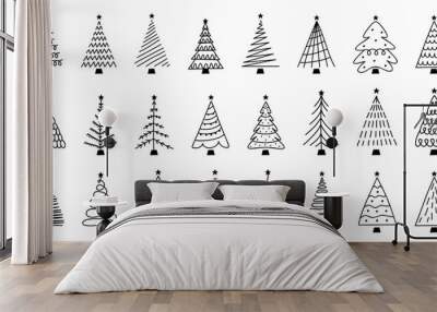 Vector flat hand drawn set of christmas trees Wall mural