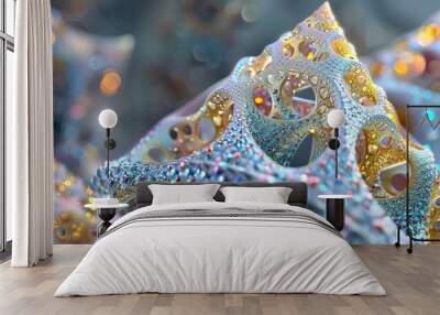 A close-up of a complex, fractal structure with intricate patterns and vibrant colors Wall mural