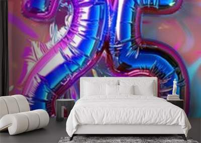 A holographic number 25 balloon against a vibrant, iridescent background Wall mural