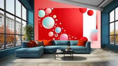 Abstract image of multicolored bubbles on a red gradient background Wall mural