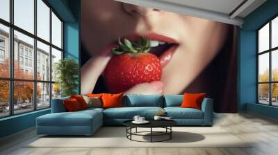 advertising of vapes.Beautiful female red Sexual lips with strawberry . Ai generated. Wall mural