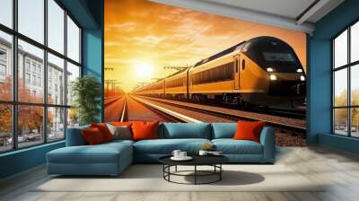 The spectacle of a high-speed train in motion is a testament to the incredible efficiency and speed of modern transportation, propelling us into the future Wall mural