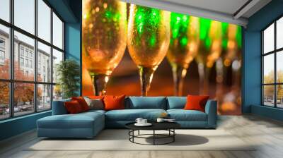 Closeup of wine glasses in a restaurant or banquet. Wall mural