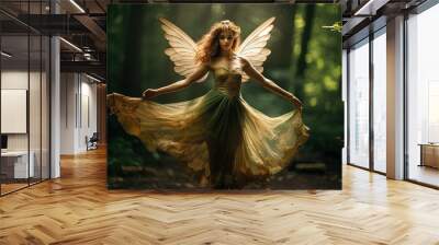 Photorealistic image of a dancing forest fairy. Wall mural