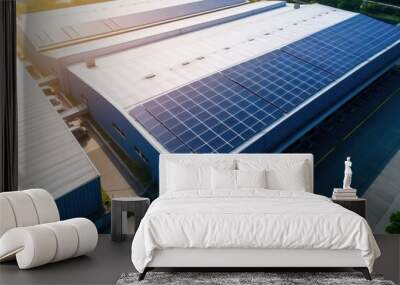 Solar power station on factory rooftop. Aerial view. Wall mural