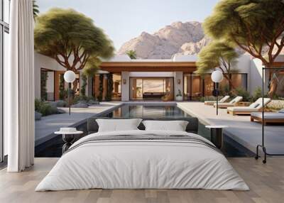 Swimming pool in a private luxurious villa. AI generated image. Wall mural