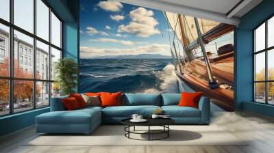 The yacht sails the open sea on a sunny day. Wall mural