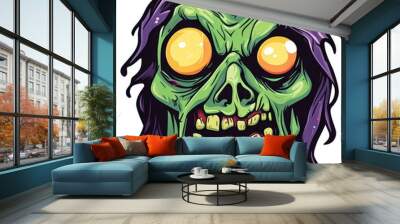 Creepy Zombie Face Halloween Sticker Design Wall mural