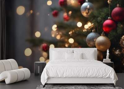 Merry Christmas Banner With Christmas Tree Ornaments Wall mural