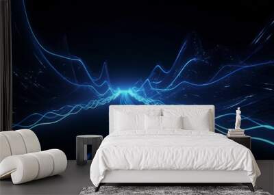 Abstract blue line colorful neon Modern Speed ​​effect in dark background.Motion light effect  Virtual technology network data, Generative AI Wall mural