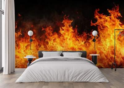 Background image of fiery flames erupting in a blaze, fire, flames, blazing, heat, inferno, burning, hot, ignition Wall mural