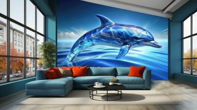 Blue crystal dolphin swimming in the ocean, blue, crystal, dolphin, ocean, water, sea, underwater, marine, wildlife Wall mural