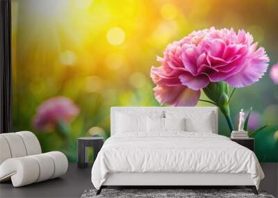 Carnation flower and nature spring with sunlight, blurred background, carnation, flower, nature, spring, sunlight Wall mural