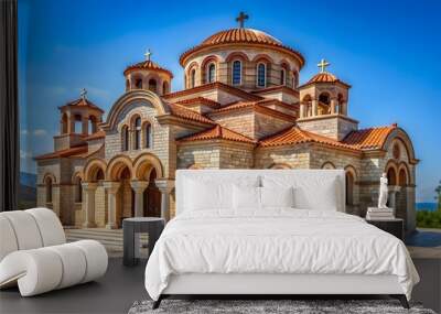 Traditional Greek church in Artemida, Attica region, featuring stunning architecture and religious symbolism Wall mural