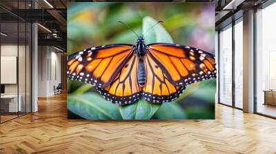 Vibrant and delicate monarch butterfly with intricate wing patterns, Nature, insect, orange, black, colorful, beauty Wall mural