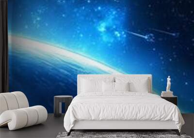 A space station orbiting an icy blue planet Wall mural