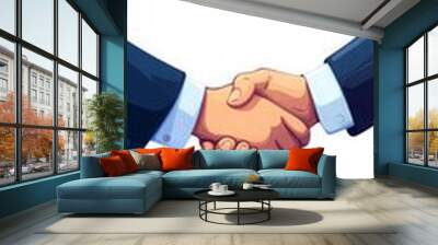 Businessman handshake for teamwork in business merger and acquisition flat design top view corporate deal theme cartoon drawing colored pastel Wall mural