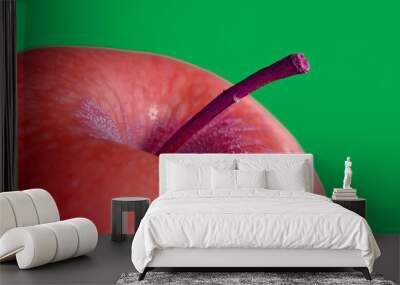 Closeup, red apple and food on green screen background isolated in studio on chroma key. Fresh fruit, organic stem and plant macro for healthy diet, nutrition or natural vitamin c with antioxidants Wall mural