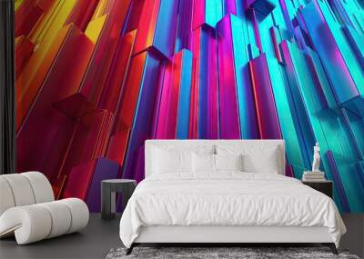 Background of elongated regular rectangular colorful straightline matte elements.	 Wall mural