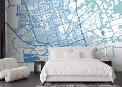 Layered vector map of Stockton in California in a professional blue style Wall mural