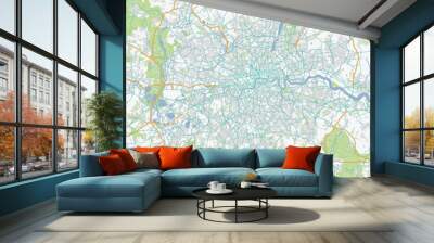 Road map of London in United Kingdom. Contains layered vector with roads water, parks, etc. Wall mural