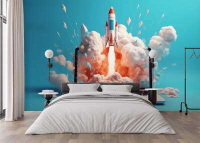 a rocket with smoke flying out of the laptop Wall mural