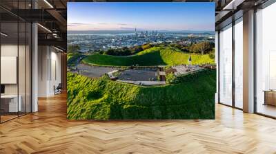 Aerial: mt eden volcano at dusk, Auckland, New Zealand Wall mural