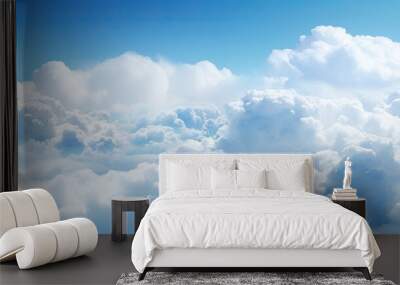 Blue Sky Dreamscape: Nebulous Clouds in Soft Atmosphere, Heavenly Cloudscape. Generative AI Wall mural