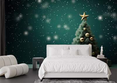 Christmas card design with copy space on green background Wall mural