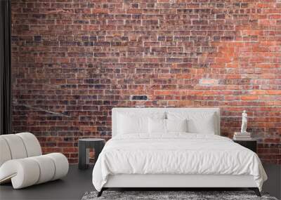 Empty old retro red brick wall background on sunny summer day in Brooklyn, New York, USA Wall mural