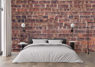 Empty old retro red brick wall background on sunny summer day in Brooklyn, New York, USA Wall mural