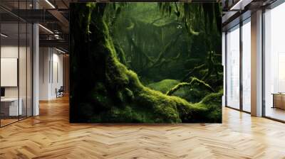 Enchanted forest moss green nature background eco concept Wall mural