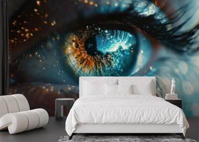 Futuristic Close-Up Iris Image: Technological Artistry Revealing Eye's Detail in Vibrant Colors on Adobe Stock Wall mural