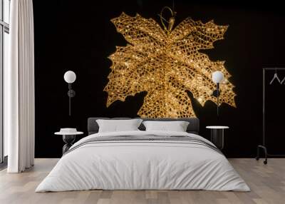 Golden Maple Leaf on Black Wall mural