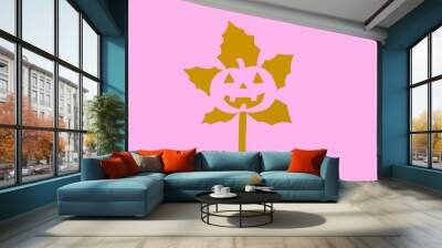 maple yellow leaf with pink pumpkin on pink background, creative halloween design, paper craft, flat lay
 Wall mural