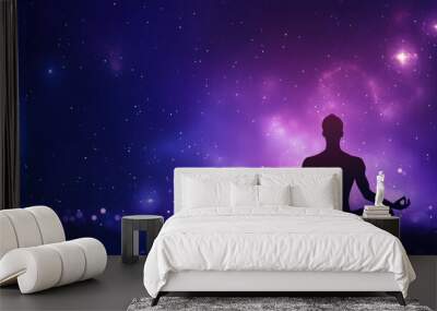 Meditation in a Dark Blue Purple Sparkling Abstract Universe Background Generative AI Wall mural