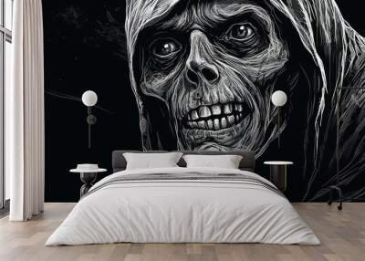 Scary spooky ghoul engraving-style illustration Wall mural