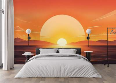 abstract sunrise with a half-circle sun rising over a flat, rectangular horizon, using simple, sharp lines and a warm color scheme Wall mural