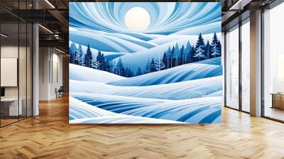 abstract winter landscape using cool blues and whites with swirling patterns and shapes Wall mural