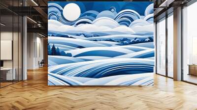 abstract winter landscape using cool blues and whites with swirling patterns and shapes Wall mural